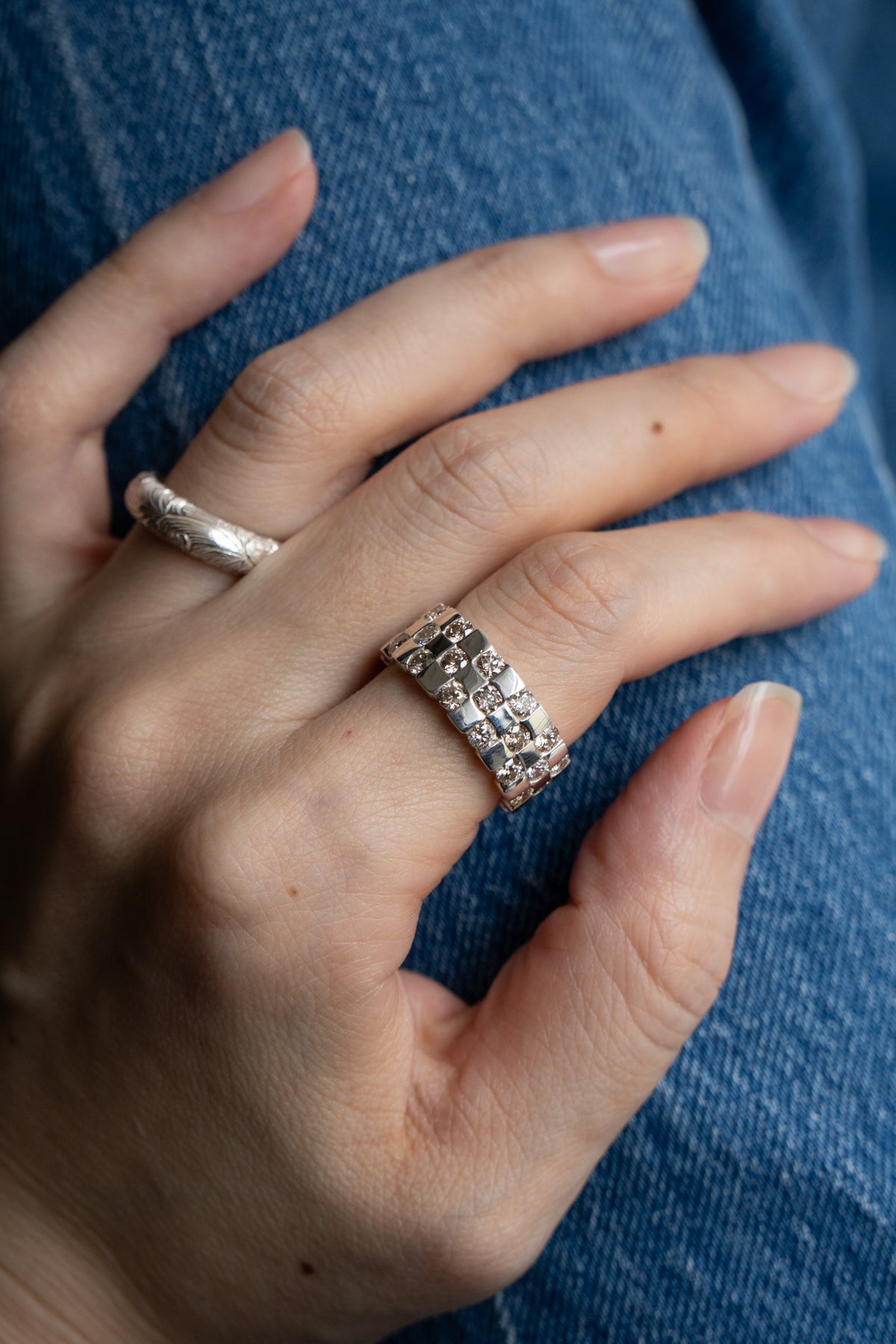 PALA Diamond Checker Eternity Ring /Silver