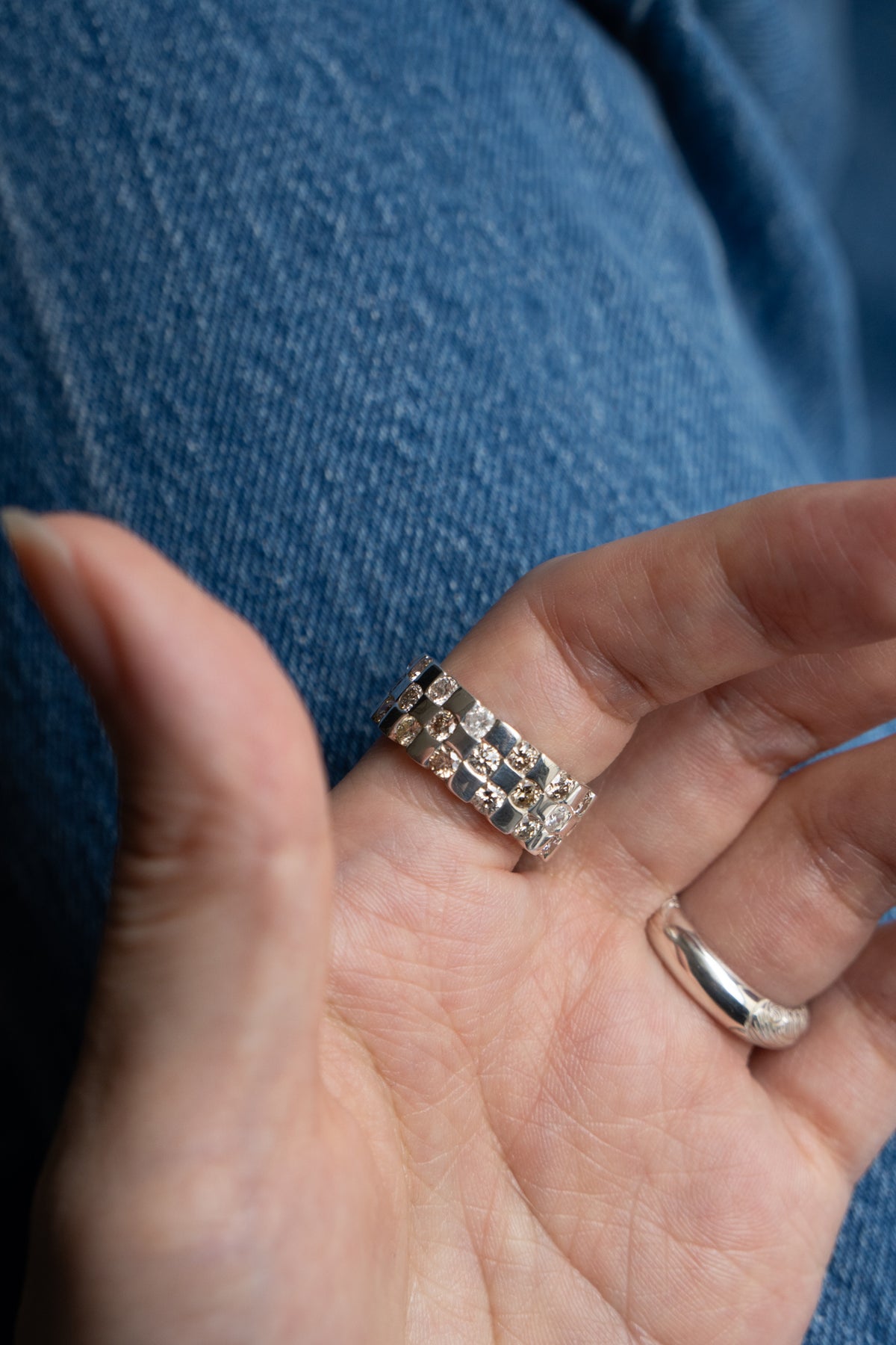 PALA Diamond Checker Eternity Ring /Silver