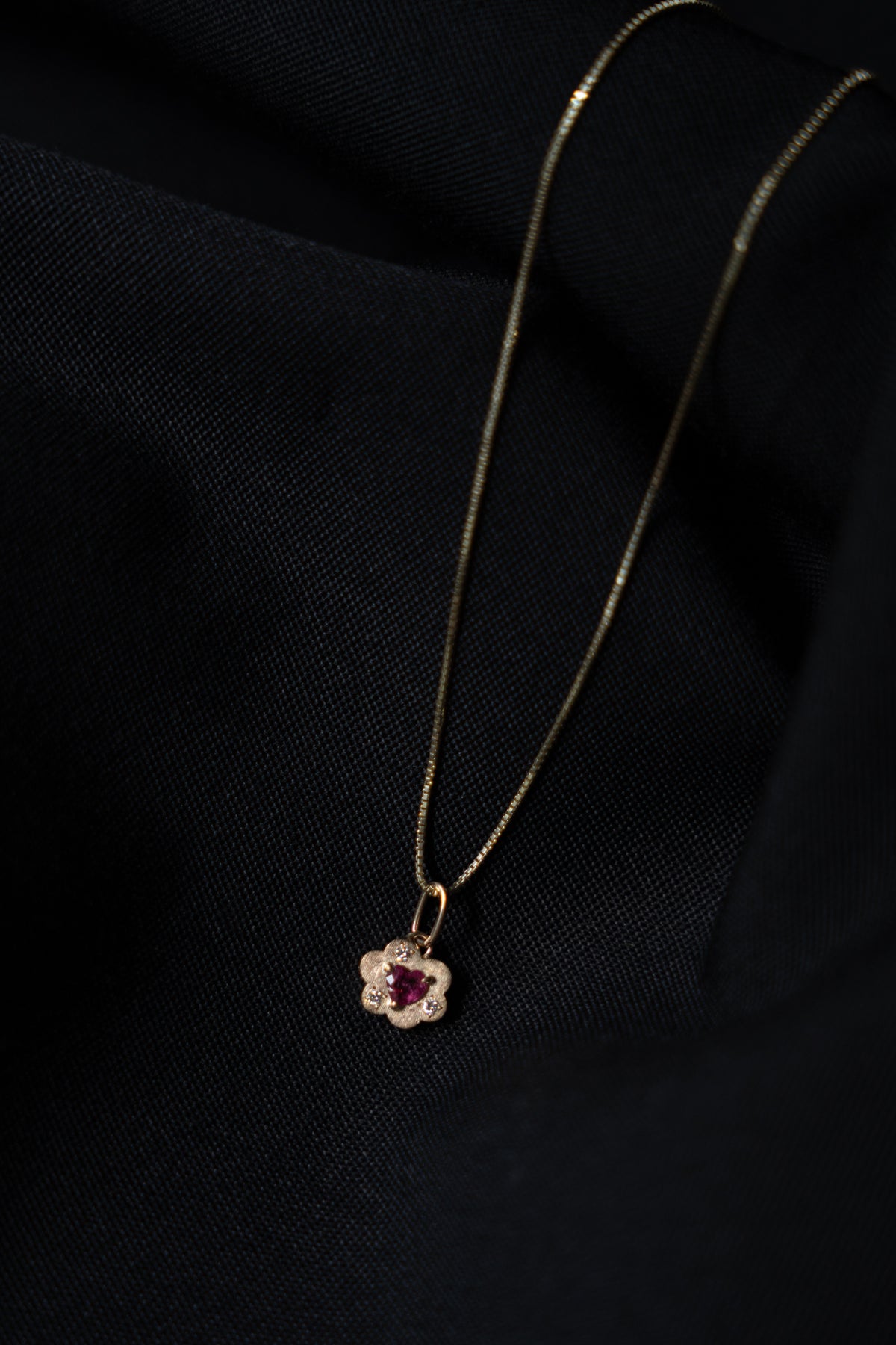 bohem Cotton Flower Charm Top Heart Rubellite Tourmaline /K10