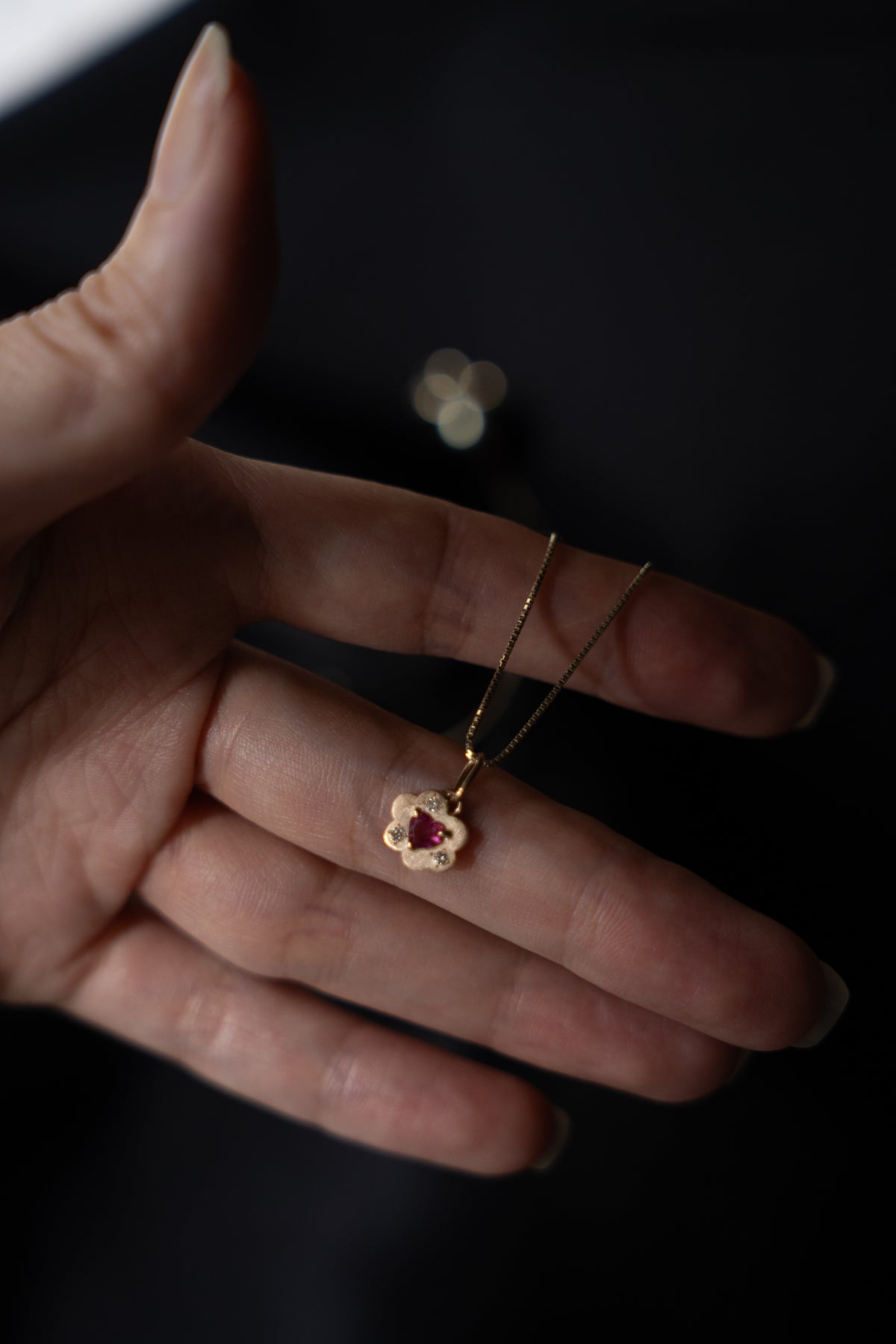bohem Cotton Flower Charm Top Heart Rubellite Tourmaline /K10