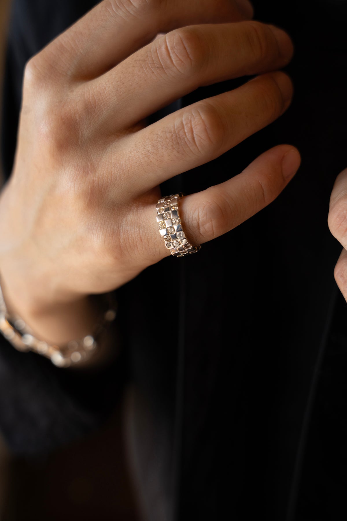 PALA Diamond Checker Eternity Ring /Silver