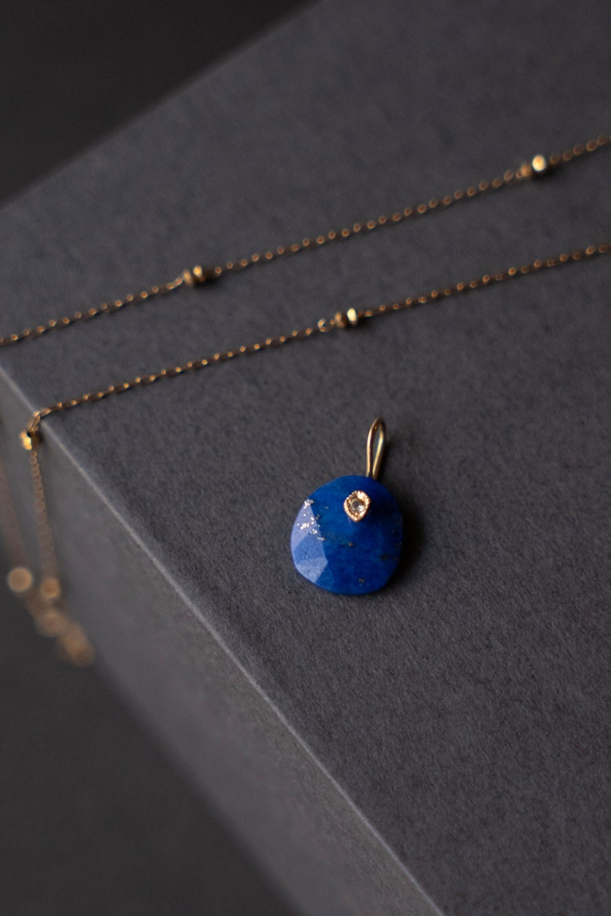 MONAKA jewellery Flat Lapis lazuli Necklace Charm Top /K18