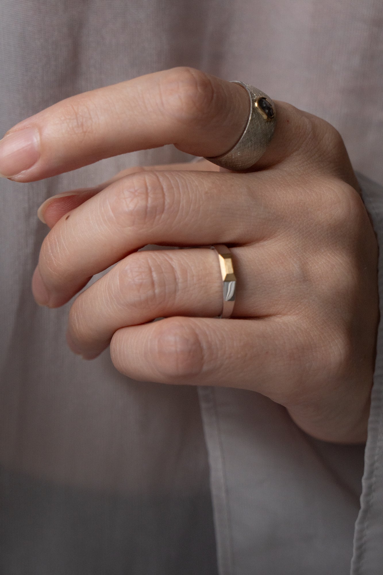 simmon BAGUETTE SIGNET RING 3.2 /K18&PT900