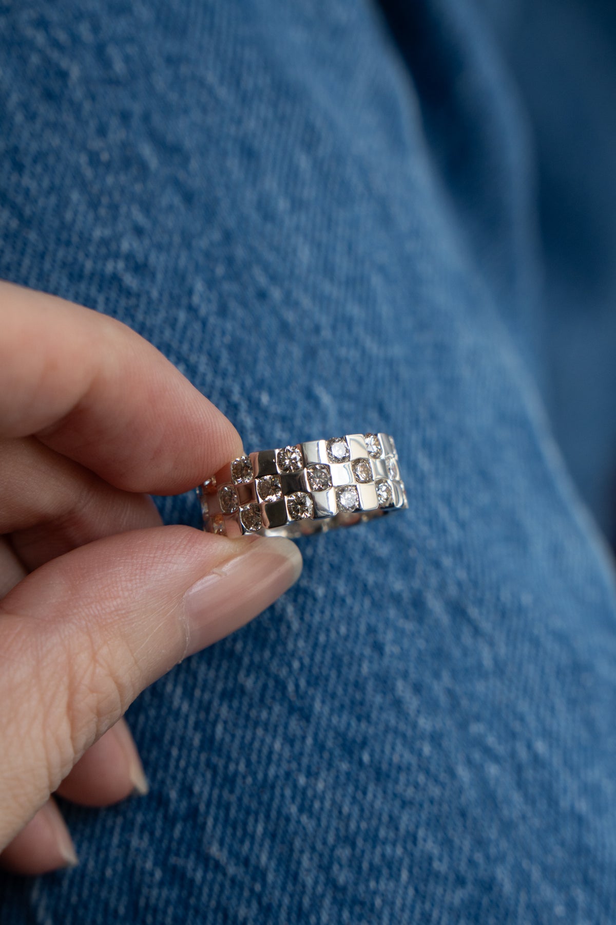 PALA Diamond Checker Eternity Ring /Silver