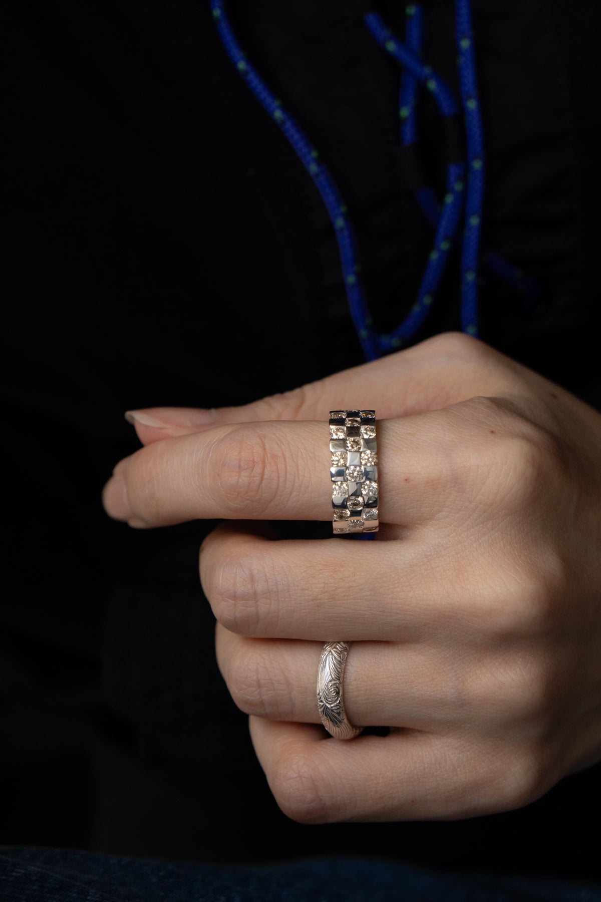 PALA Diamond Checker Eternity Ring /Silver