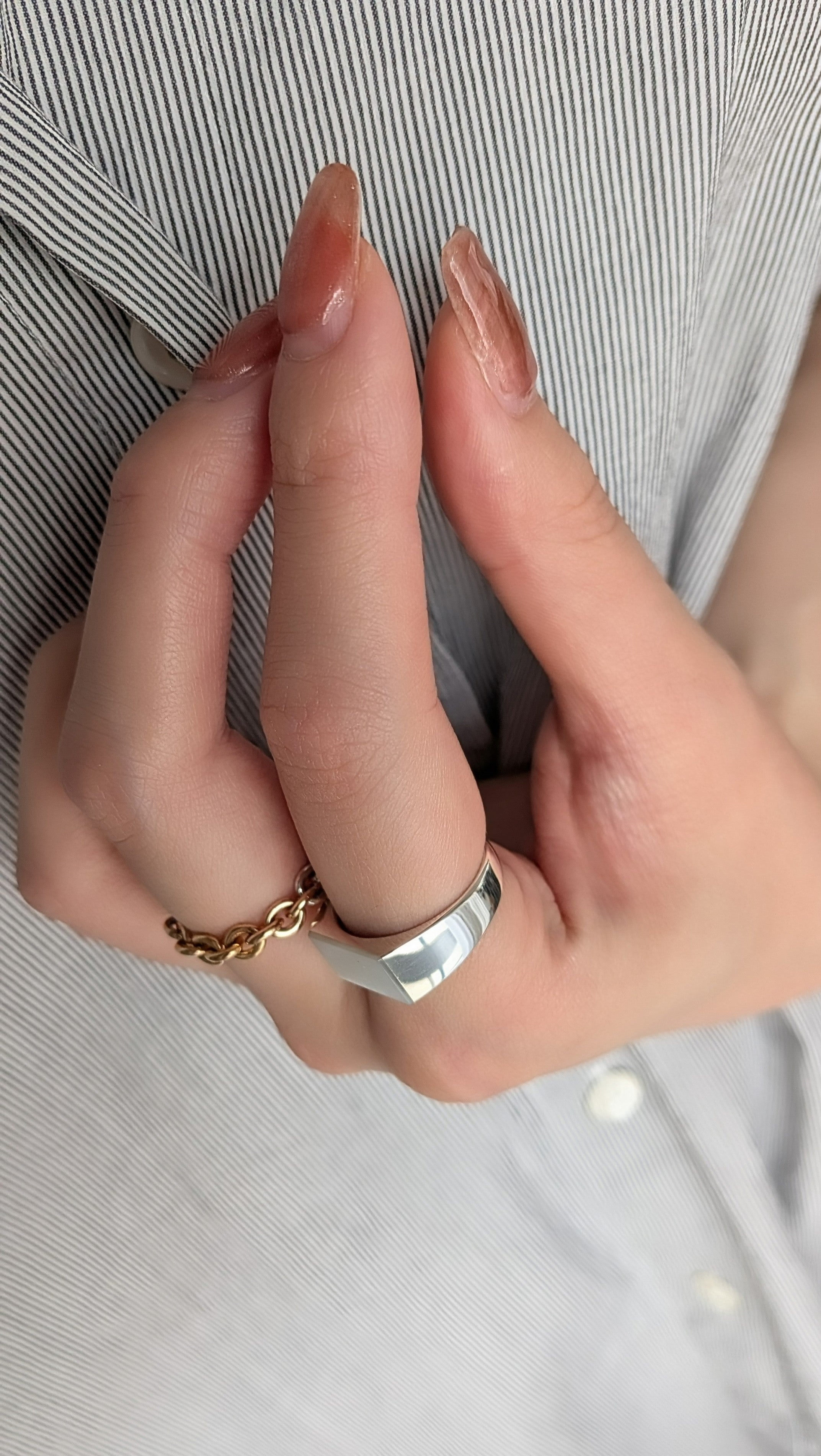 simmon SV & RECTANGLE SHELL SIGNET RING シモン 白蝶貝シグネット