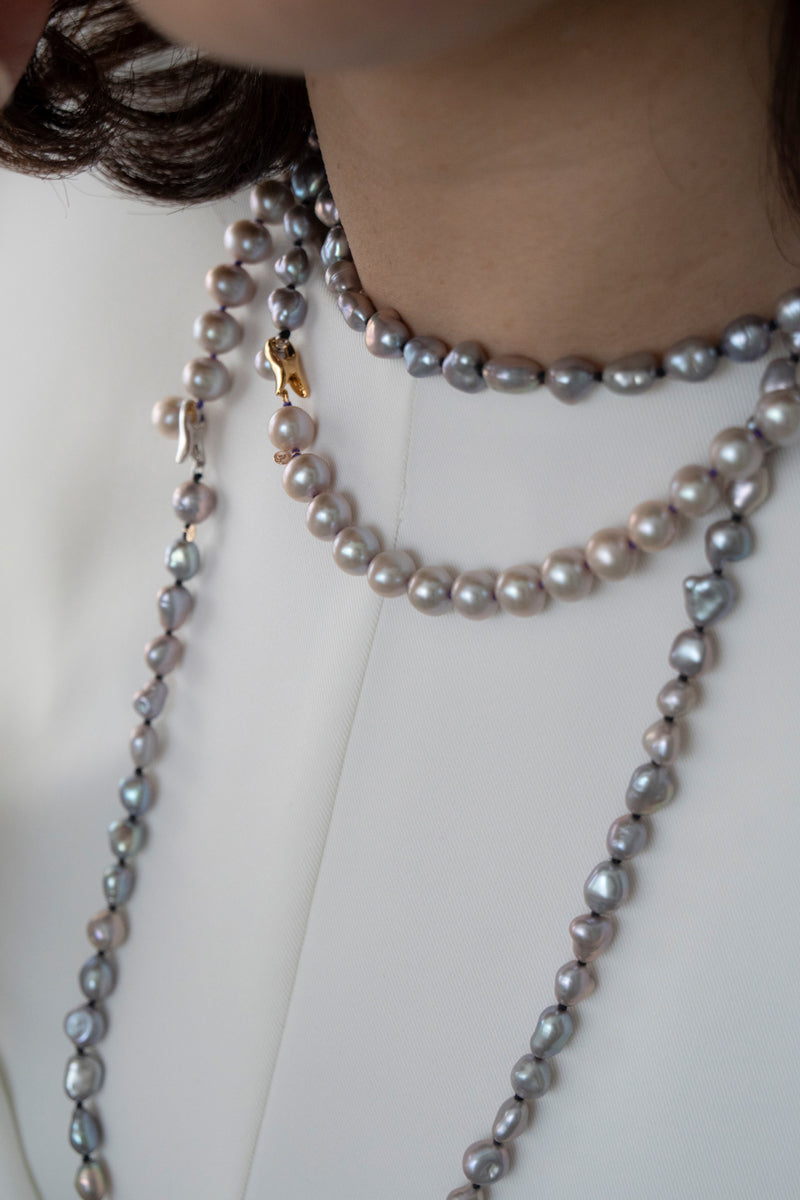 bohem Fresh Pearl Baroque Long Necklace Navy