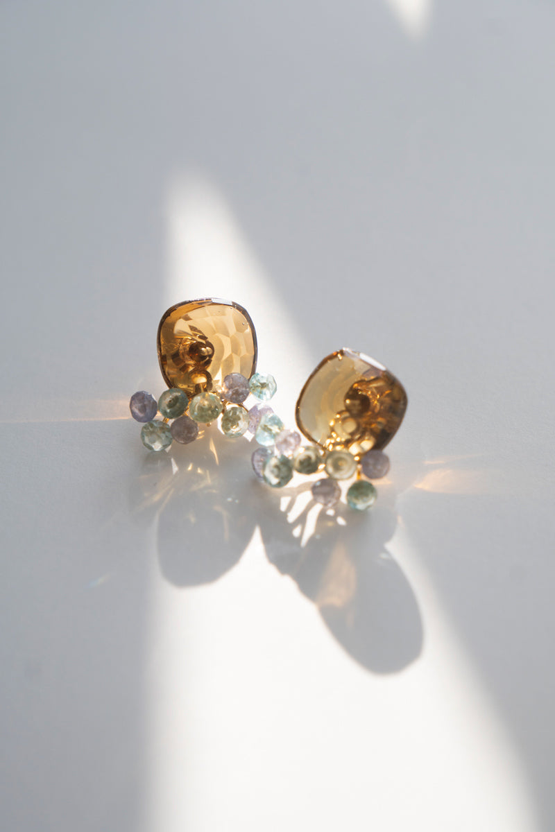 bohem fairy earrings Beer Quartz pierced earrings