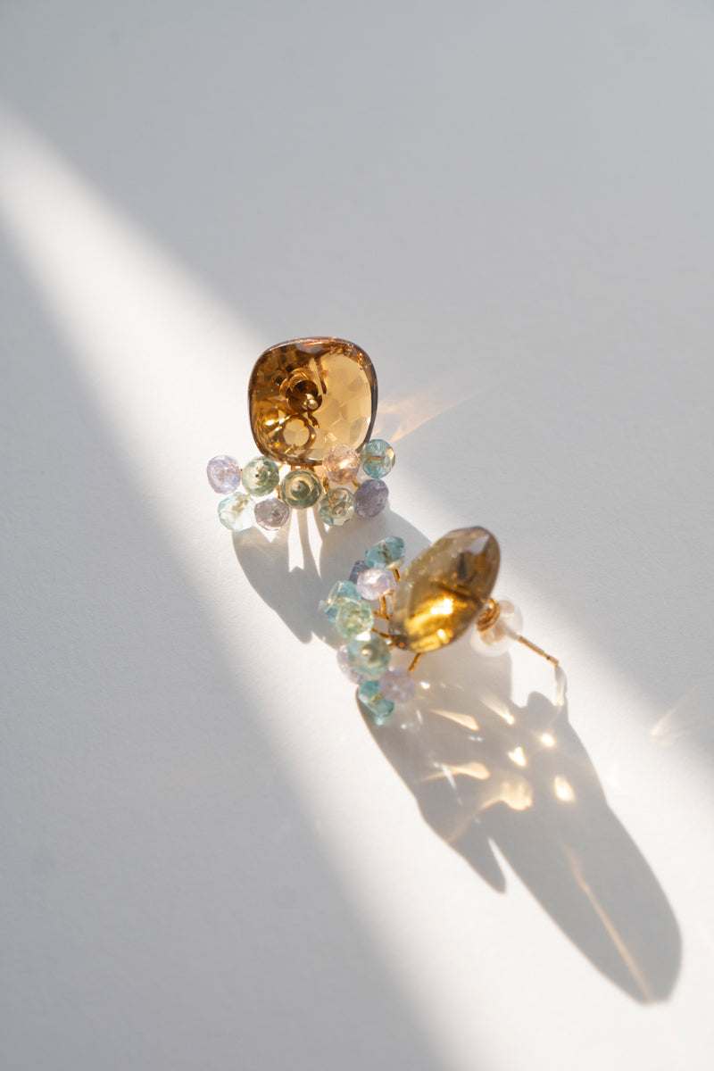 bohem fairy earrings Beer Quartz pierced earrings