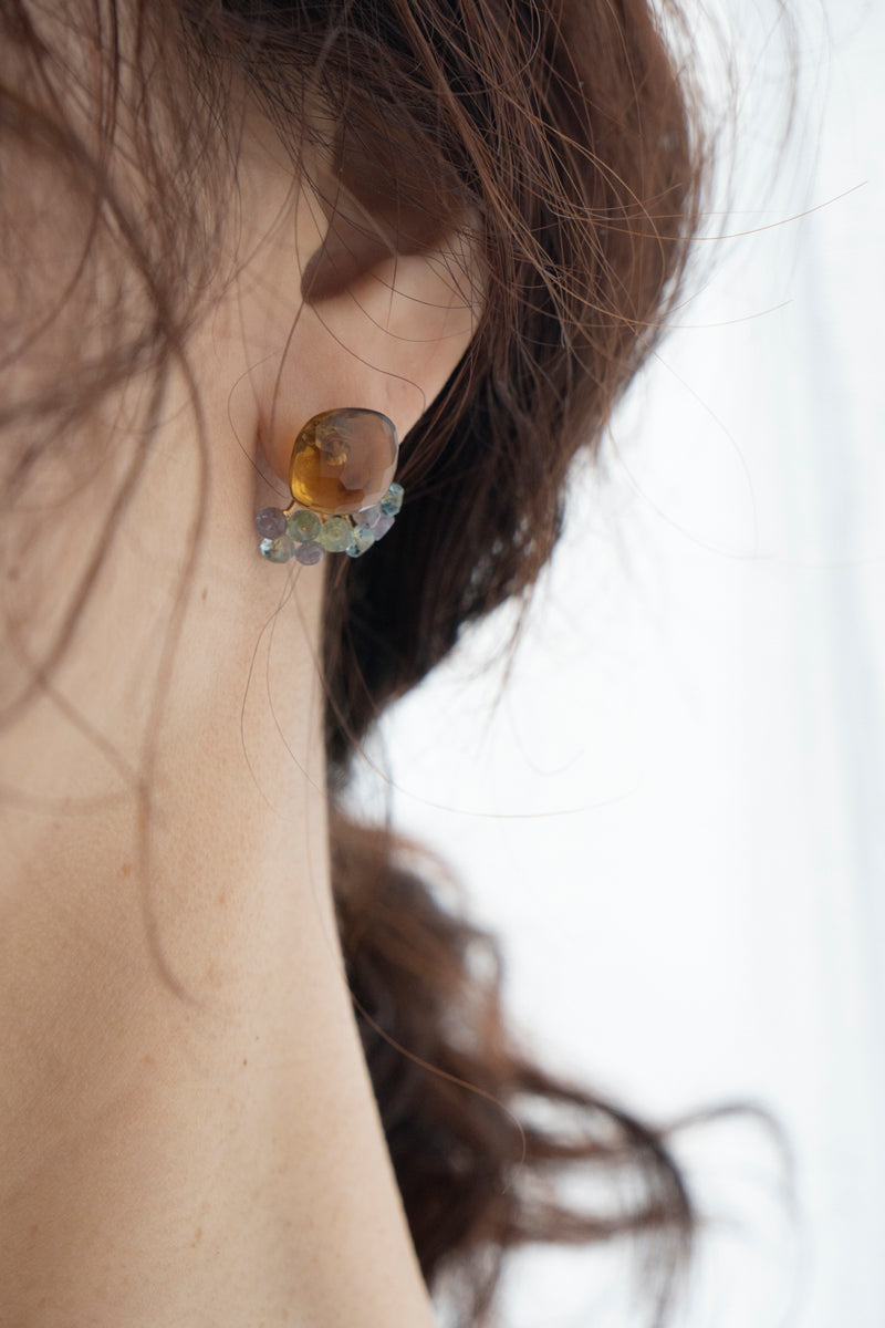 bohem fairy earrings Beer Quartz pierced earrings