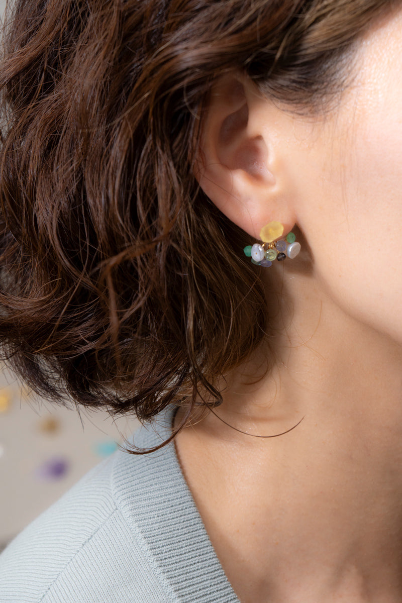 bohem fairy earrings one of kind プレナイト×グリーンMIXピアス/K10