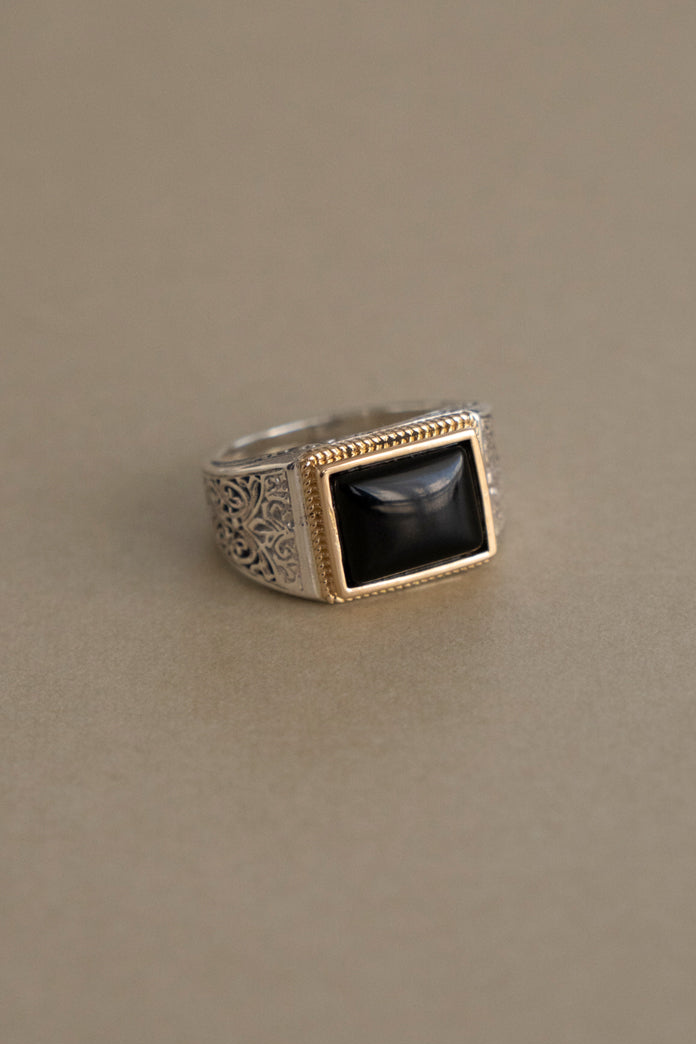 Gerochristo Classic Signet Ring Onyx /Silver&K18