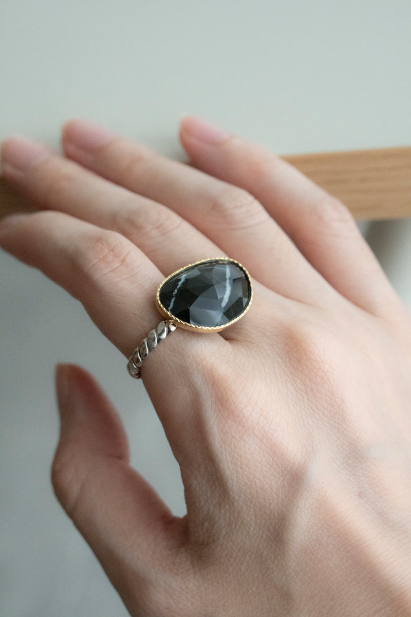 LiniE AIR ring black zebra /K18&amp;Silver