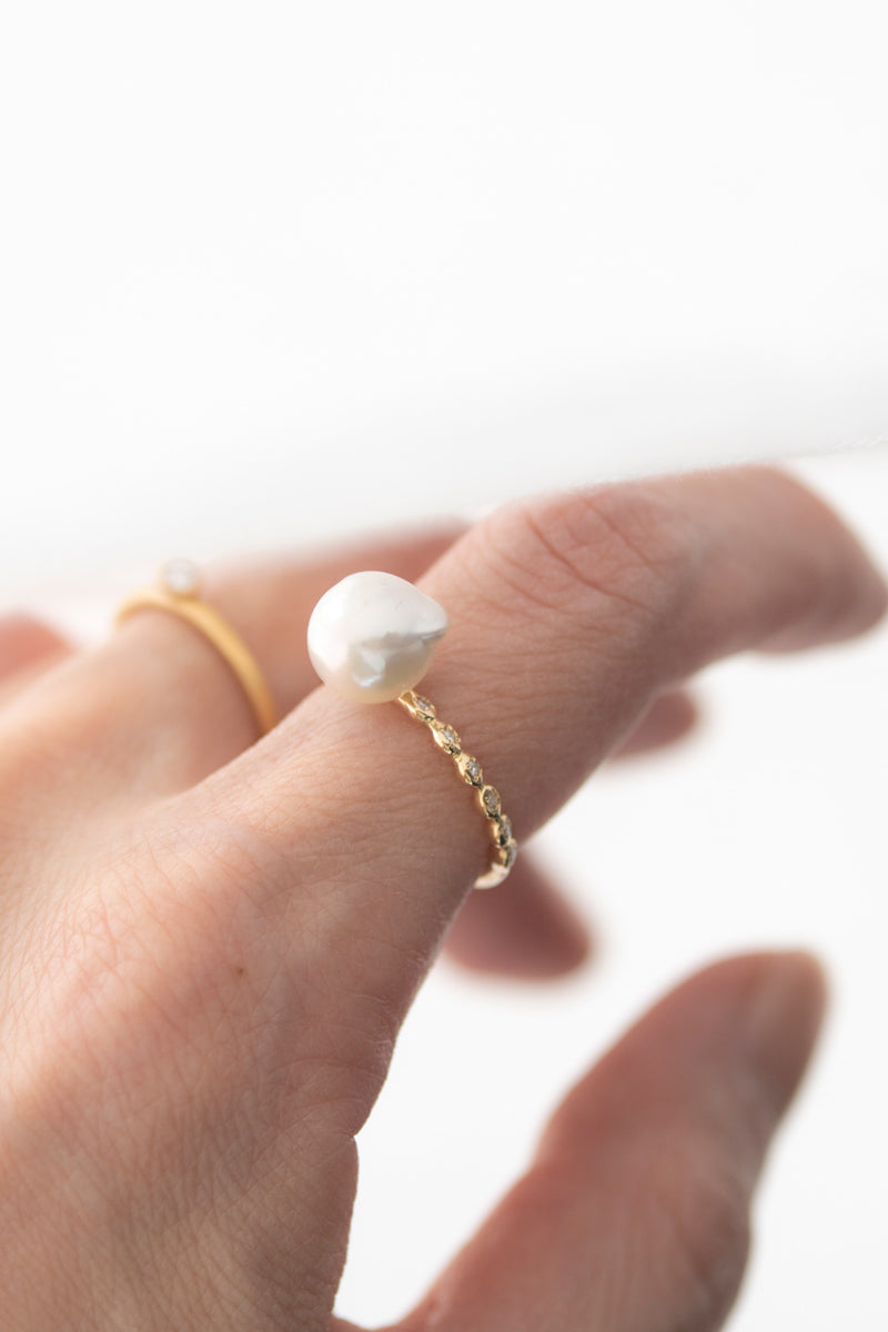 MINIMUMNUTS Cupring broque pearl diamond ring バロックパールリング/K18