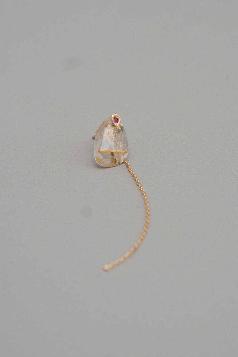 MONAKAjewellery flat golden rutile quartz pierce ゴールデンルチルクォーツピアス/K18