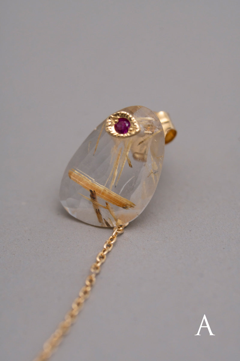 MONAKAjewellery flat golden rutile quartz pierce ゴールデンルチルクォーツピアス/K18