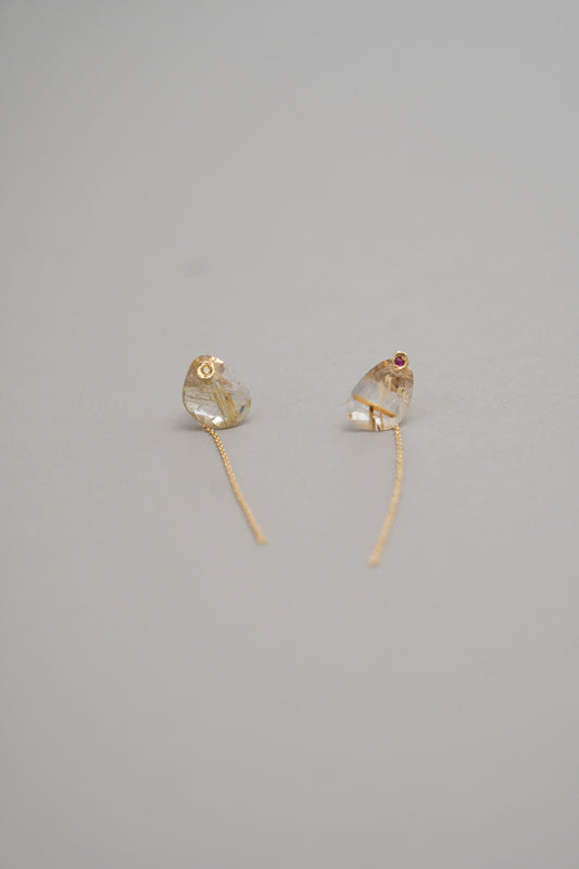 MONAKAjewellery flat golden rutile quartz pierce ゴールデンルチルクォーツピアス/K18