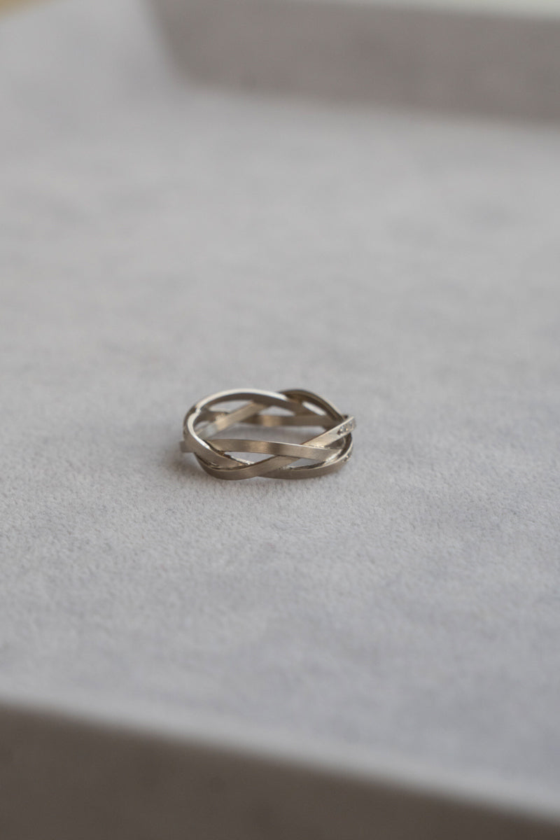 MONAKA jewellery String Ring Half Diamond Wide WG /K18