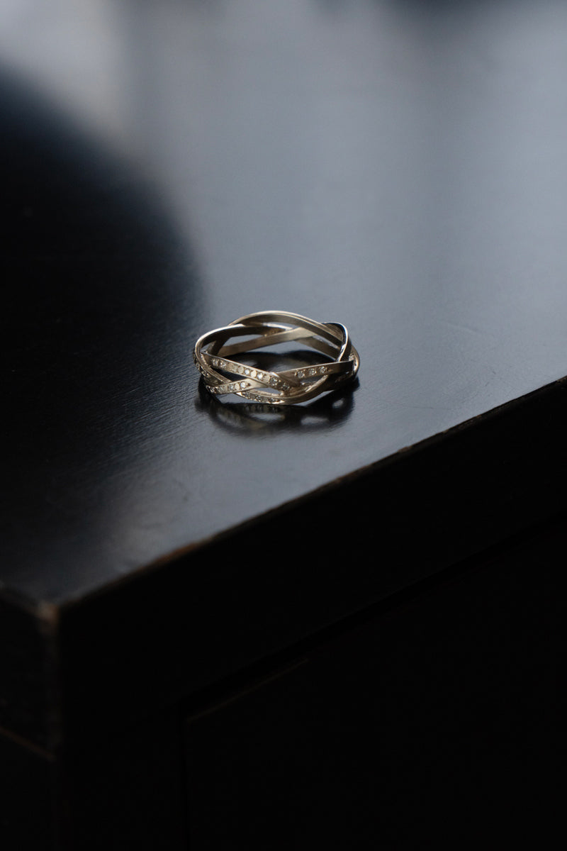 MONAKA jewellery String Ring Half Diamond Wide WG /K18
