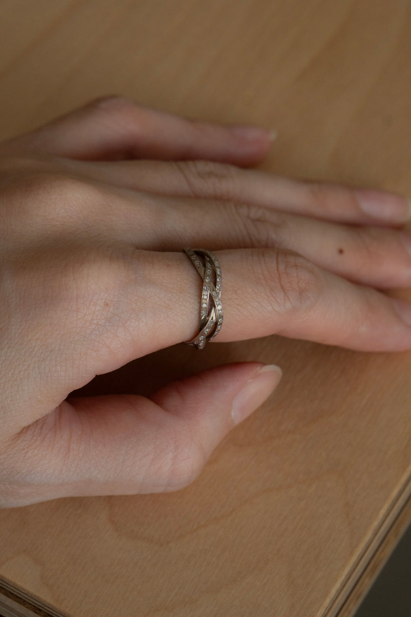 MONAKA jewellery String Ring Half Diamond Wide WG /K18