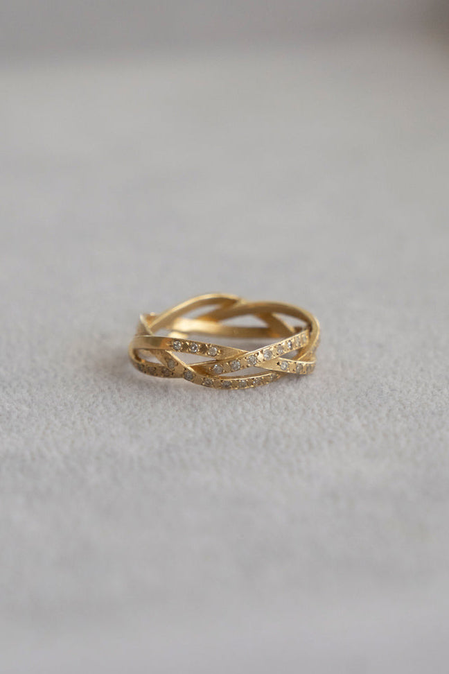 MONAKA jewelery String Ring Half Diamond Wide YG /K18