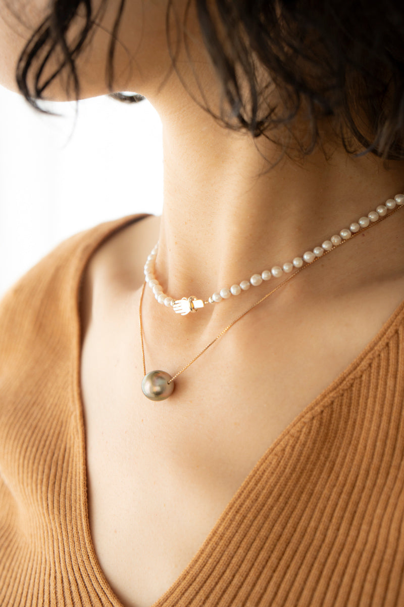 PALA Hand end natural AKOYA pearl all knotted necklace ホワイトアコヤパールネックレス /K10