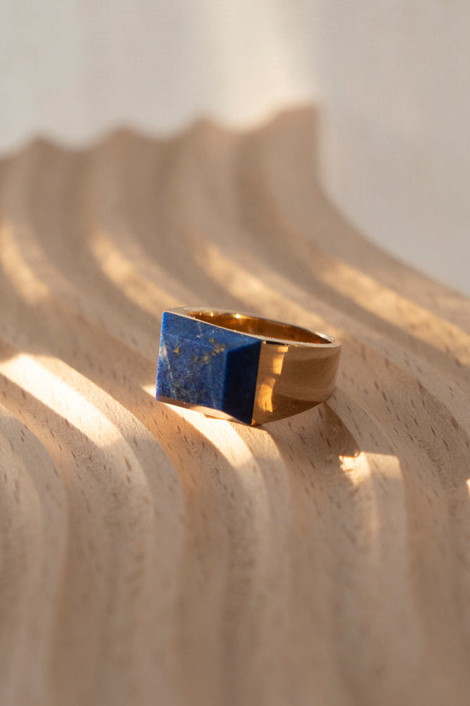 simmon Gem Signet Ring Lapis Lazuli Wide /K10