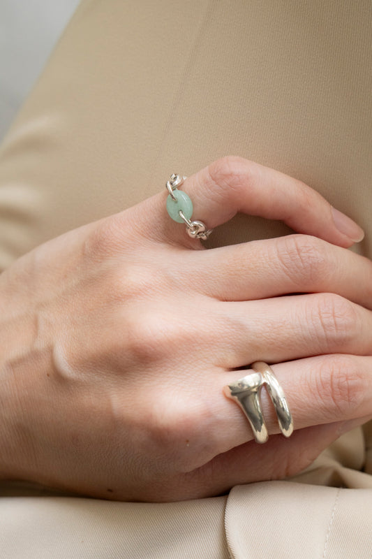 SASAI PROXY chain & aventurine ring /silver