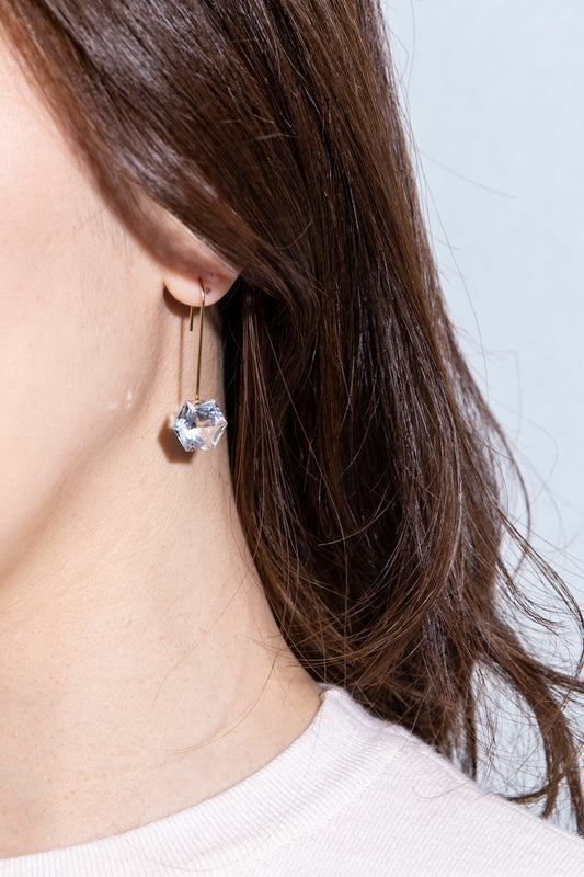 Seta Hexagon quartz Long pierced earring Quartz long earrings/K18