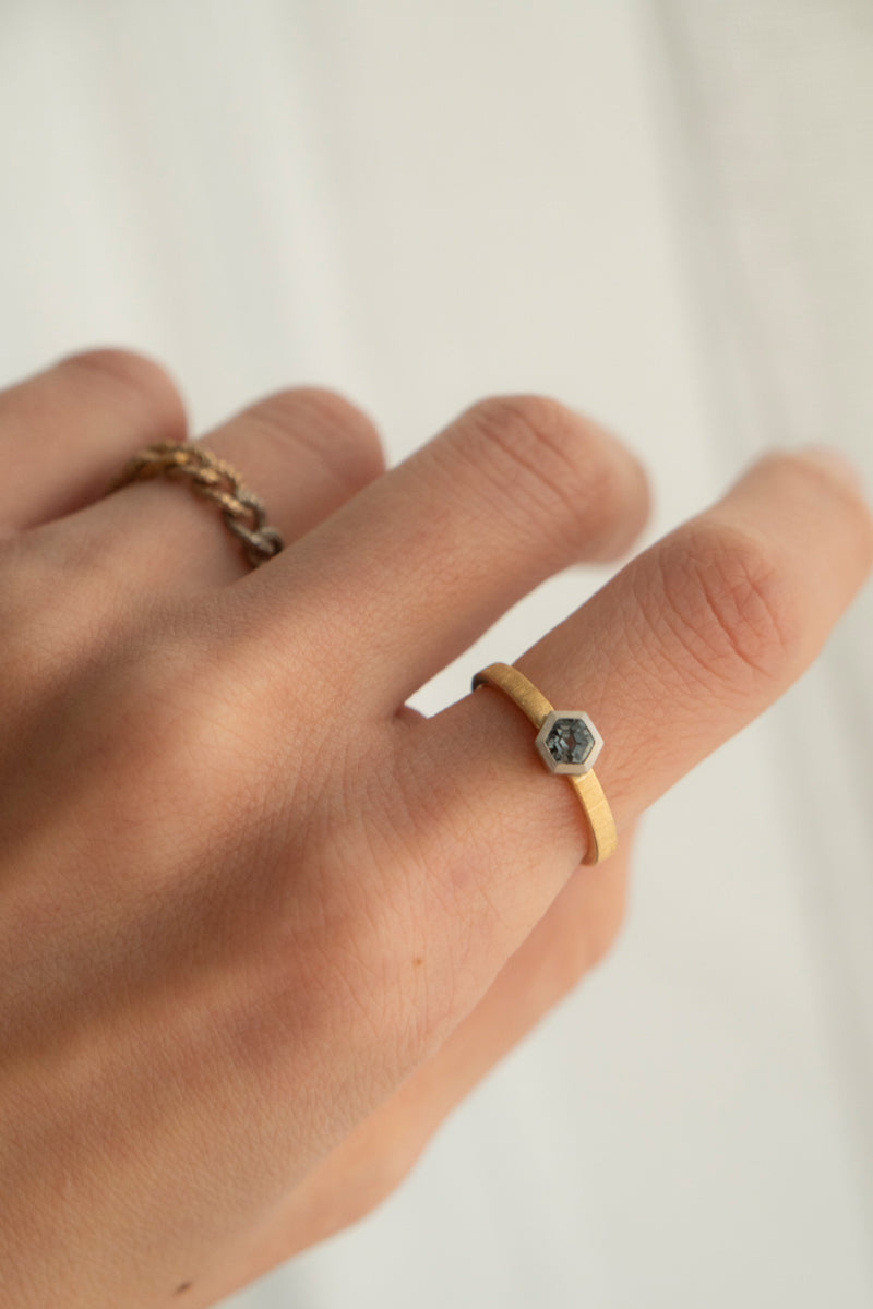 patchouli Special order simmon Seta Hexagon Out Spinel Bezel Flat Ring /K18&amp;PT950