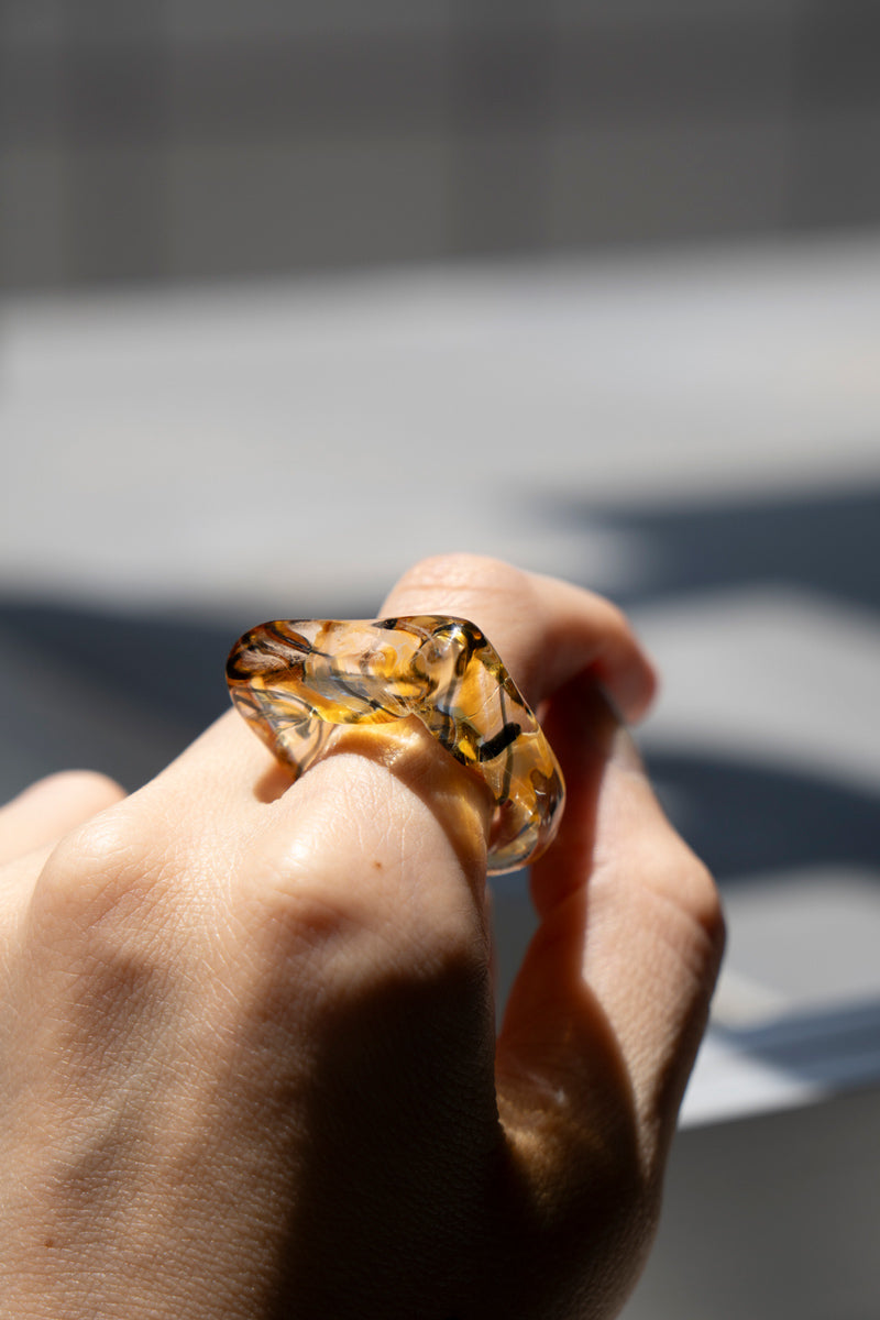 YAGA Glass D ring ガラスDリング /marble yellow