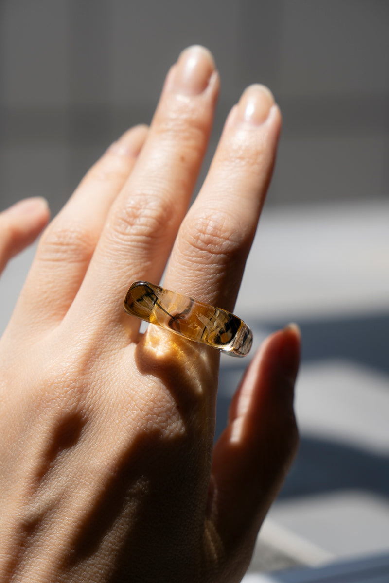 YAGA Glass D ring ガラスDリング /marble yellow