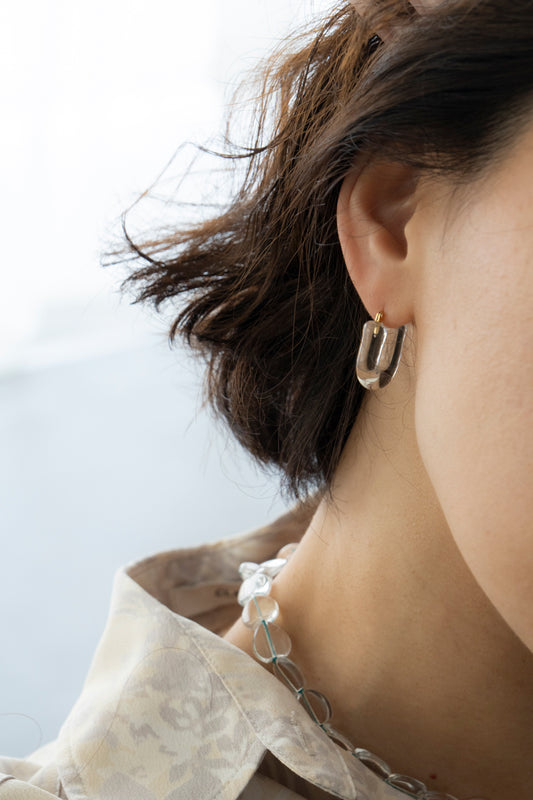 YAGA U glass hoop pierce ガラスUピアス /clear