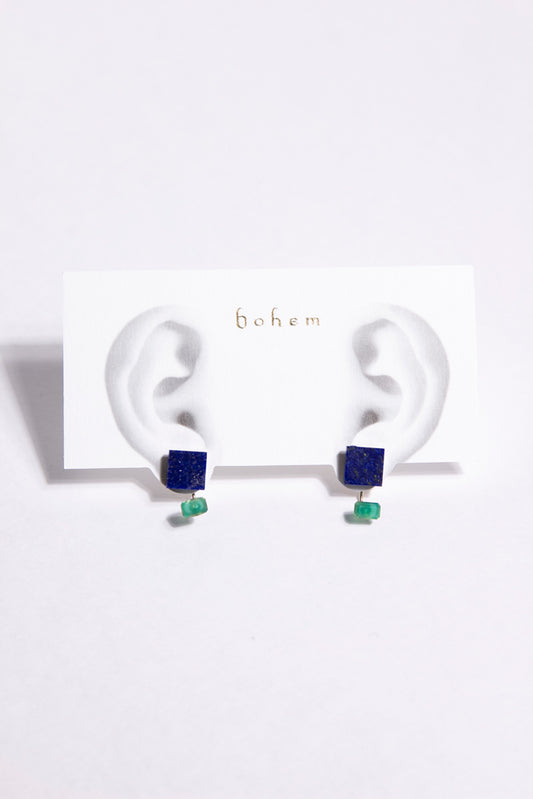 bohem one stone fairy earrings lapis lazuli x green agate earrings/K10