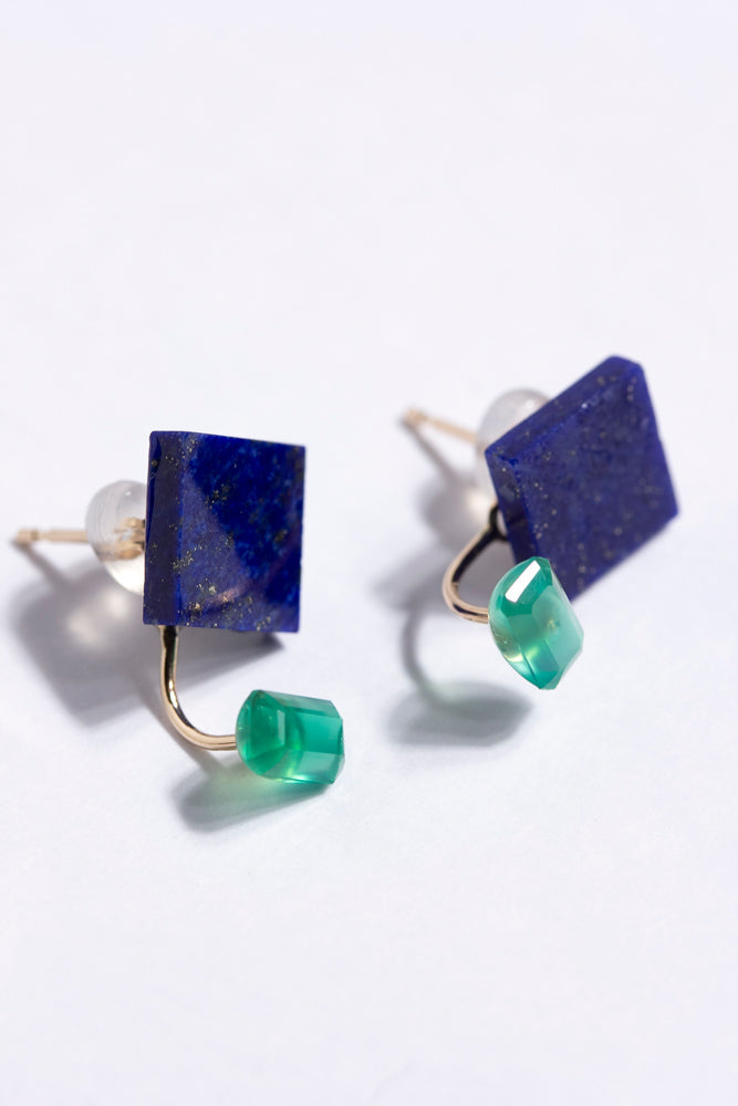 bohem one stone fairy earrings lapis lazuli x green agate earrings/K10