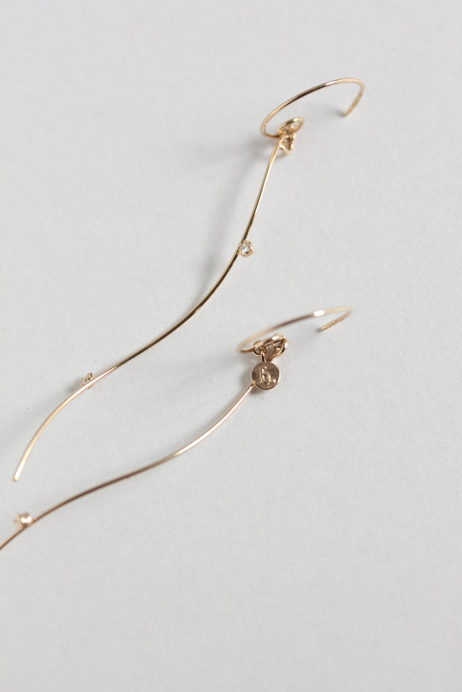 bohem simple line earrings ダイヤモンド付きシンプルラインピアスi/K10