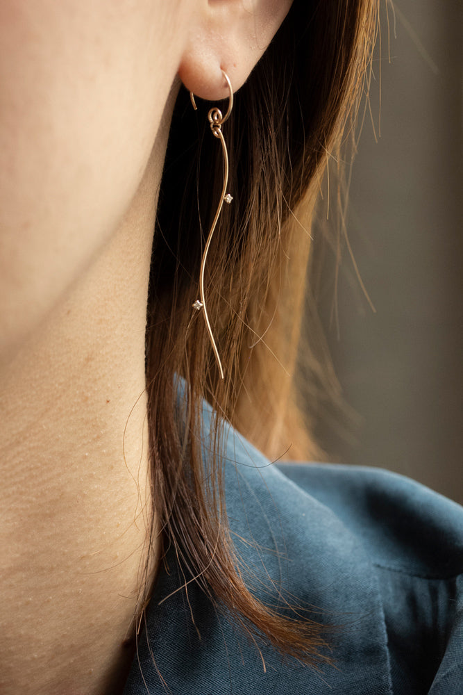 bohem simple line earrings ダイヤモンド付きシンプルラインピアスi/K10