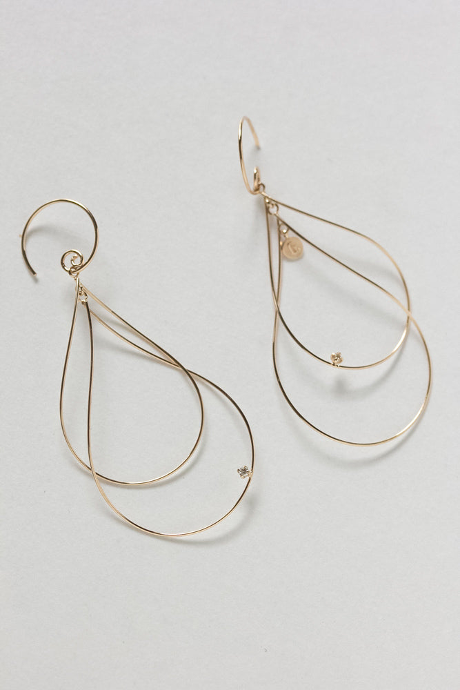 bohem simple line earrings ダイヤモンド付きシンプルラインピアスP/K10