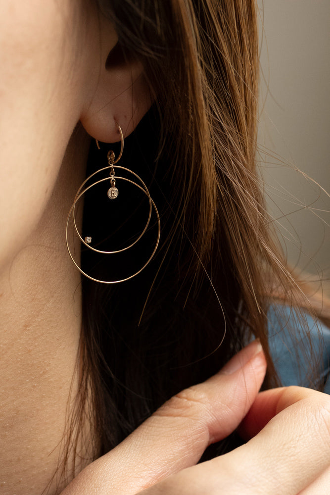 bohem simple line earrings ダイヤモンド付きシンプルラインピアスR/K10