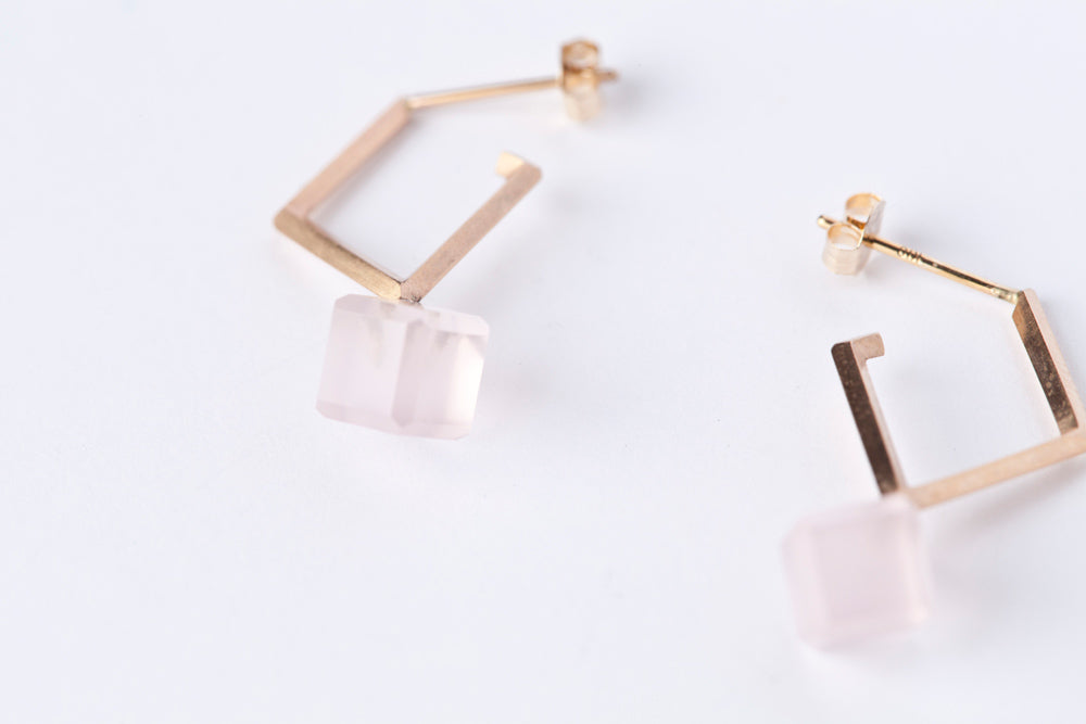 jaren Dia shaped earring rose quartz earrings/K10