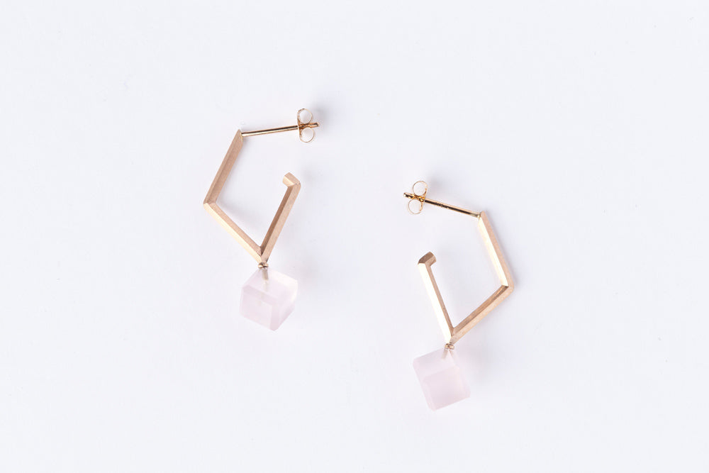 jaren Dia shaped earring rose quartz ピアス/K10