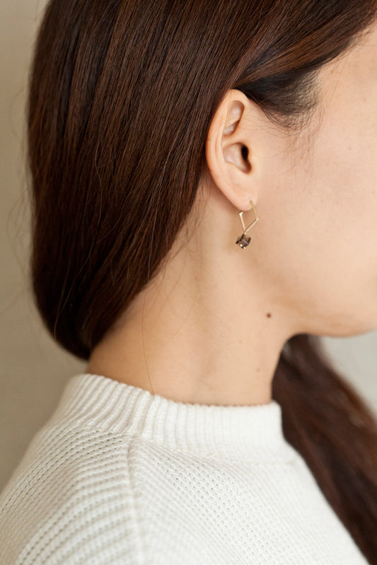 jaren Dia shaped earring smoky quartz ピアス/K10