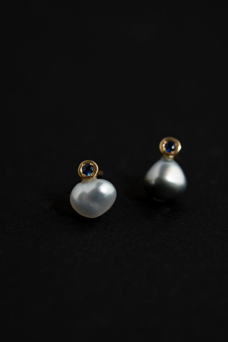 MINIMUMNUTS keshi pearl * blue sapphire pierce A 南洋ケシパールピアス/K18