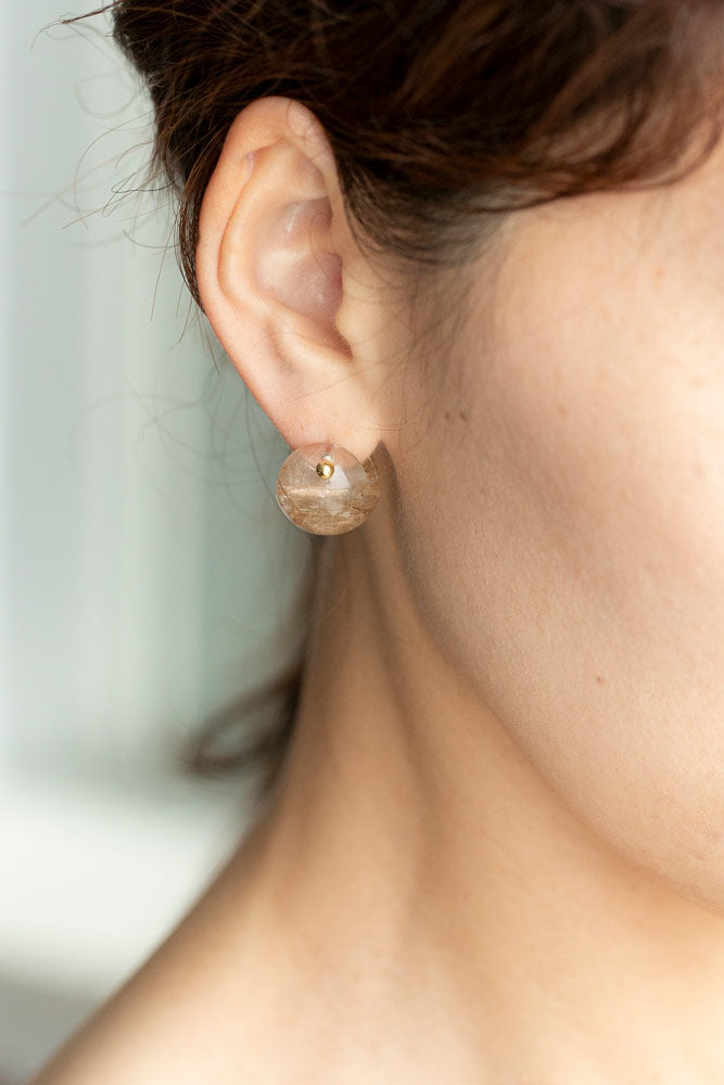 MONAKAjewellery Round rutile quartz pierce Round rutile rock earrings/K18