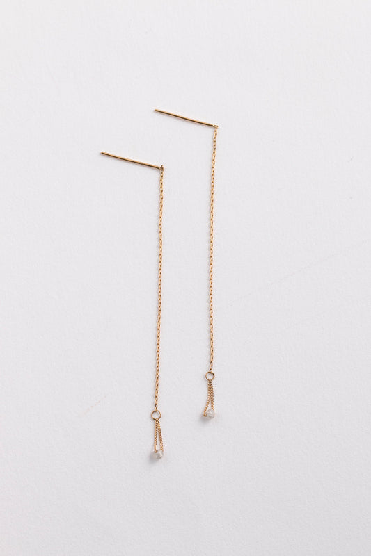 Perche? Nude chain diamond Pierce diamond long earrings/K18