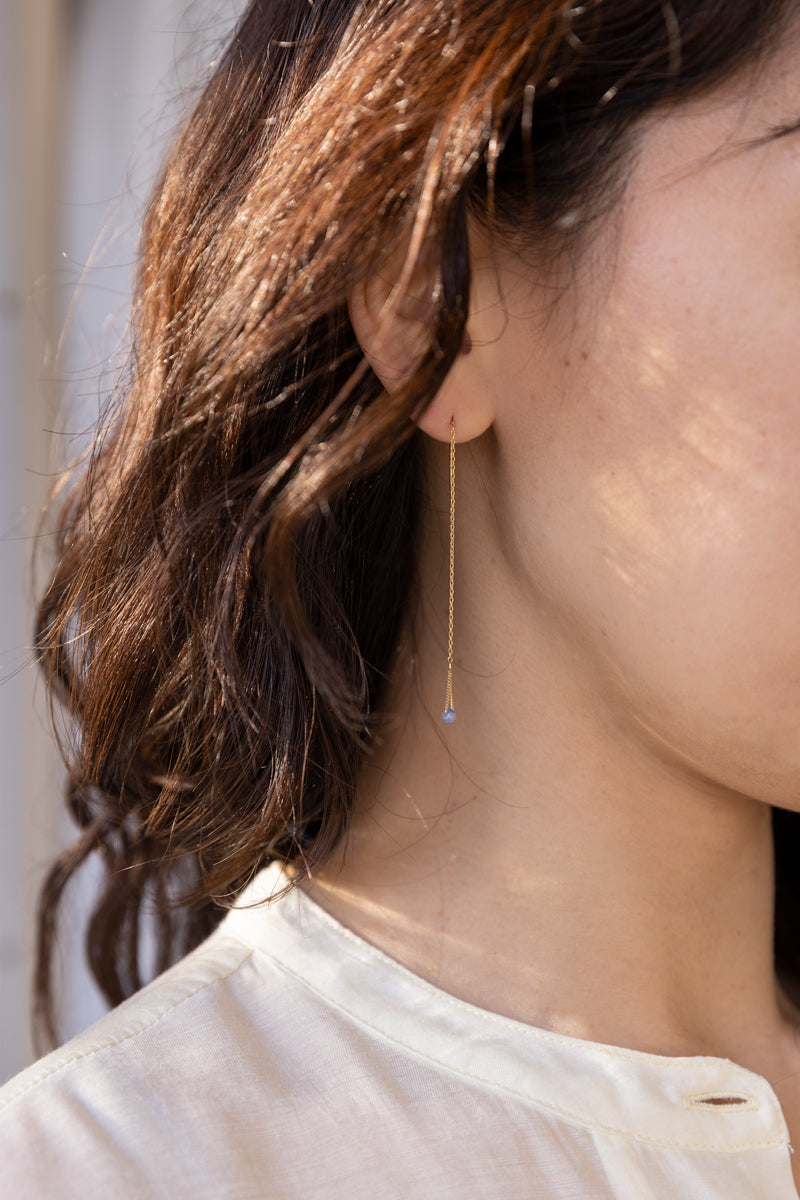 Perche? Nude chain diamond Pierce diamond long earrings/K18