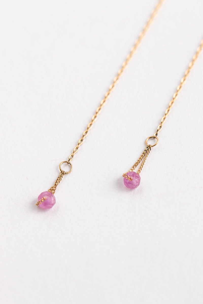 Perche? Nude chain pink sapphire Pierce long earrings/K18