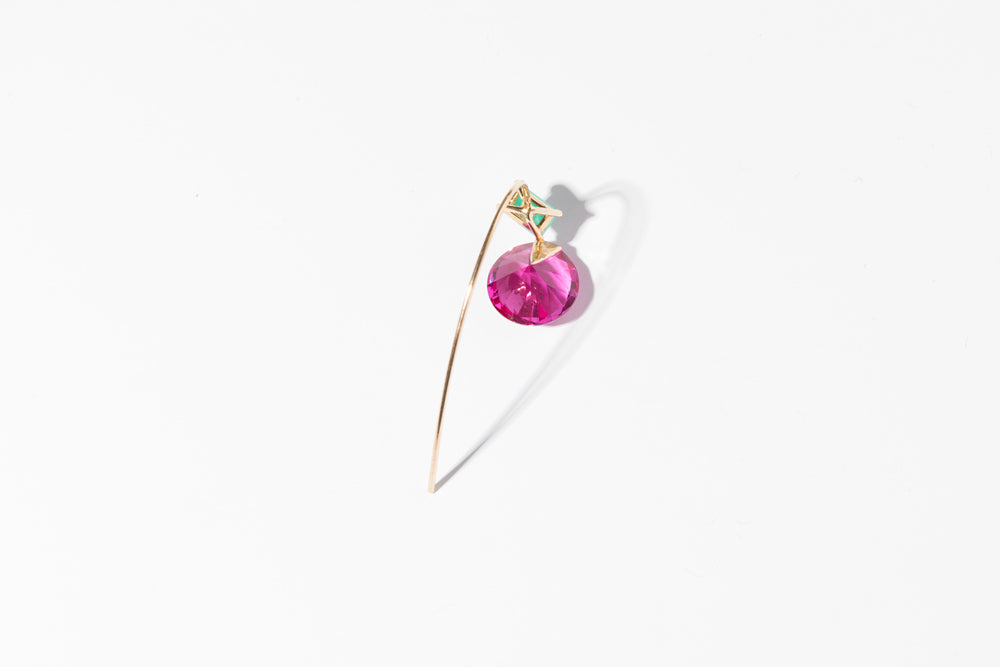 simmon Two stone long earrings Synthetic pink sapphire/K10