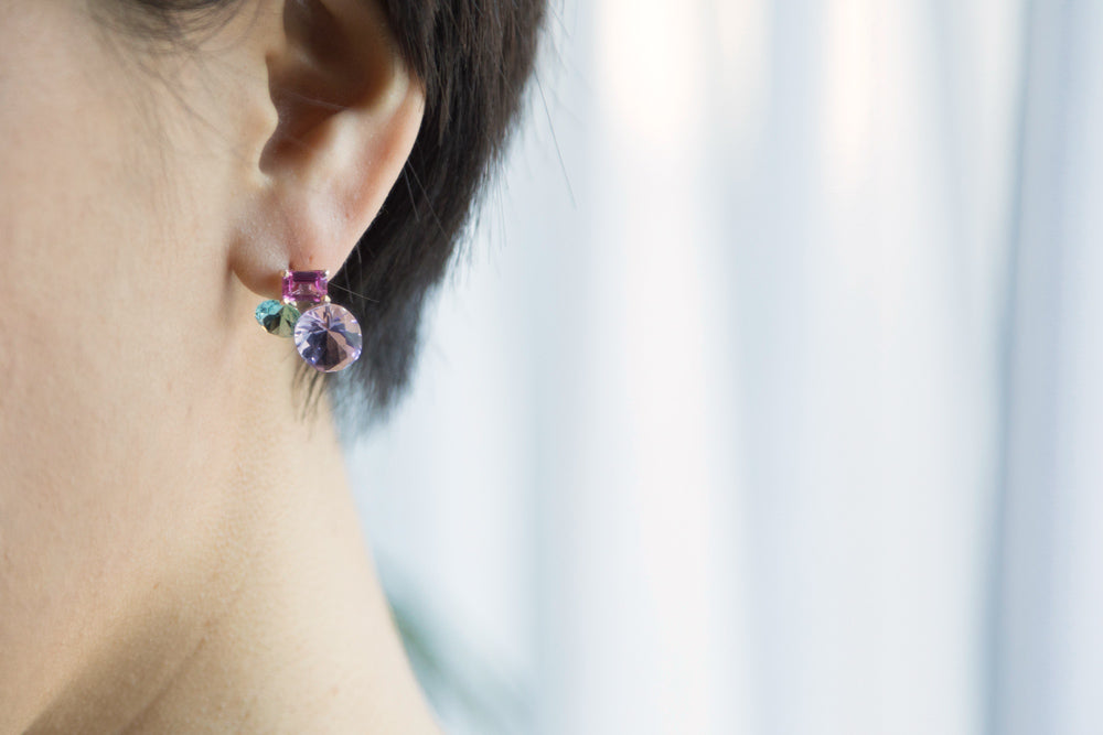 simmon 3 stone earrings amethyst/K10