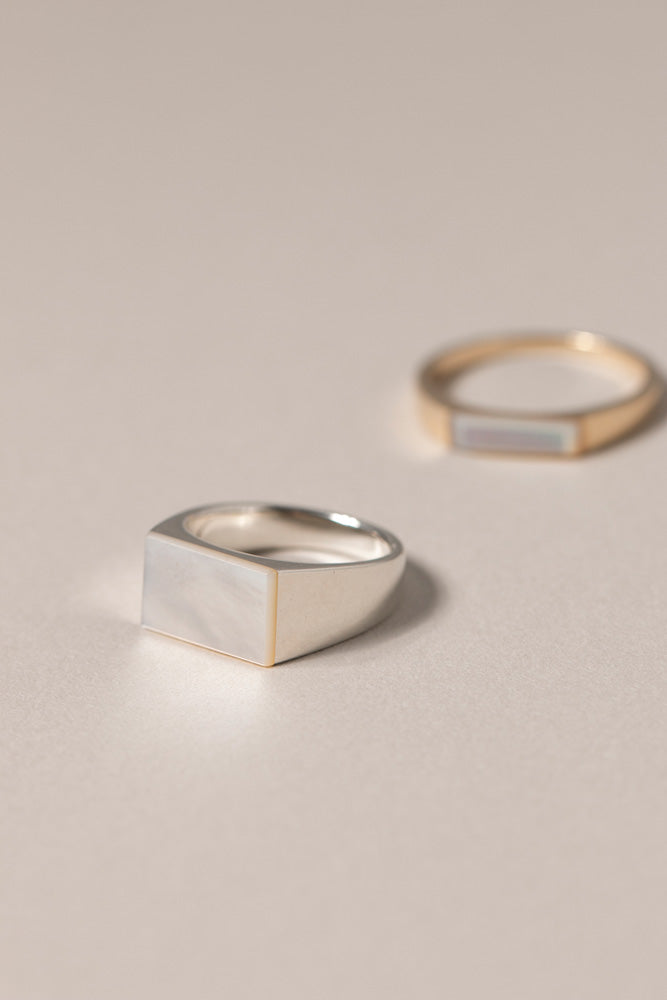 simmon SV & RECTANGLE SHELL SIGNET RING PINKY 白蝶貝リング /Silver